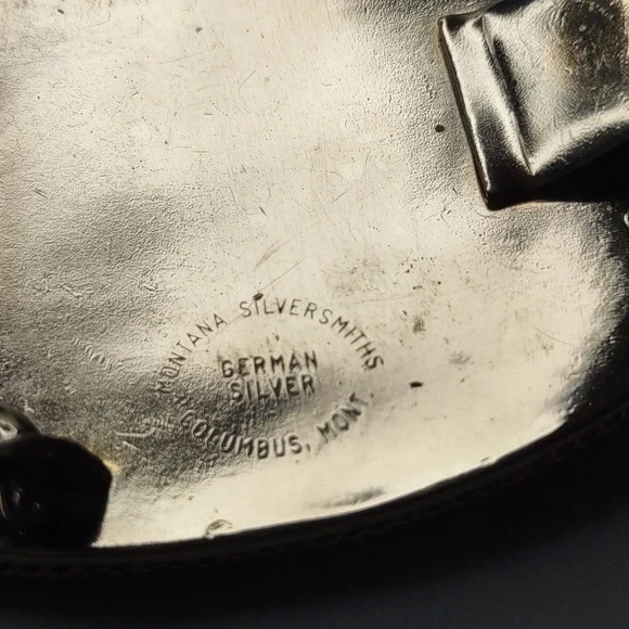 MONTANA SILVERSMITHS western leather belt Grandpa embossed buckle removable - Picture 11 of 12